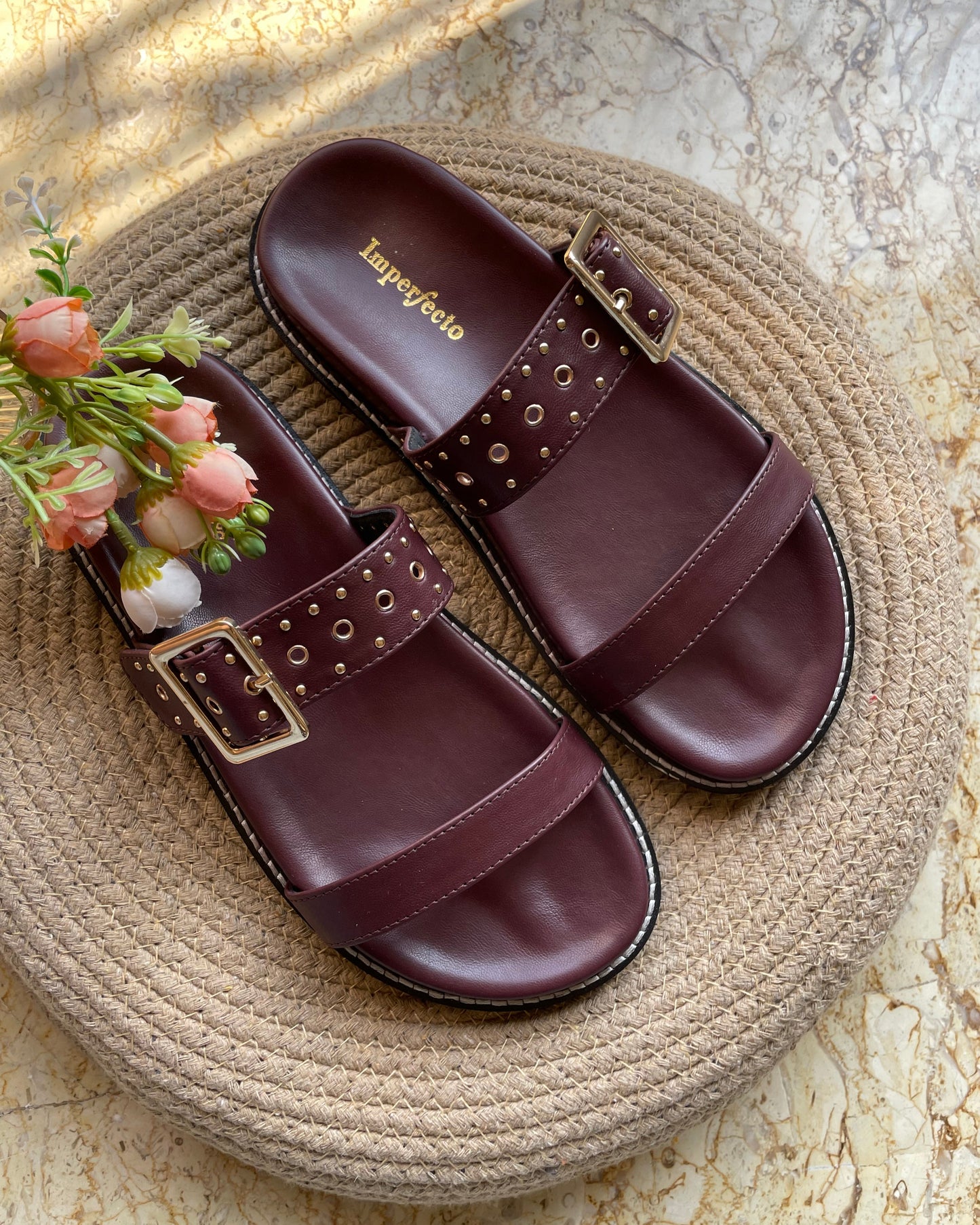 Taylor Swift Two Strap Sliders - Maroon