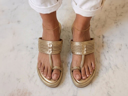 Kolhapuri Wedge - Champagne Gold