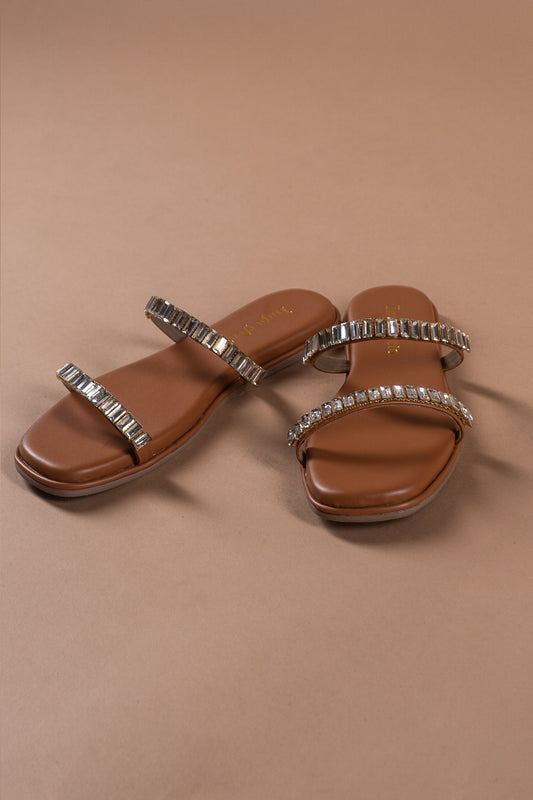 Strappy Embellished Tan Sandals