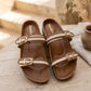 Canvas Two Strap Buckle Slider - Tan