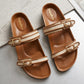 Canvas Two Strap Buckle Slider - Tan