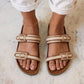 Canvas Two Strap Buckle Slider - Tan