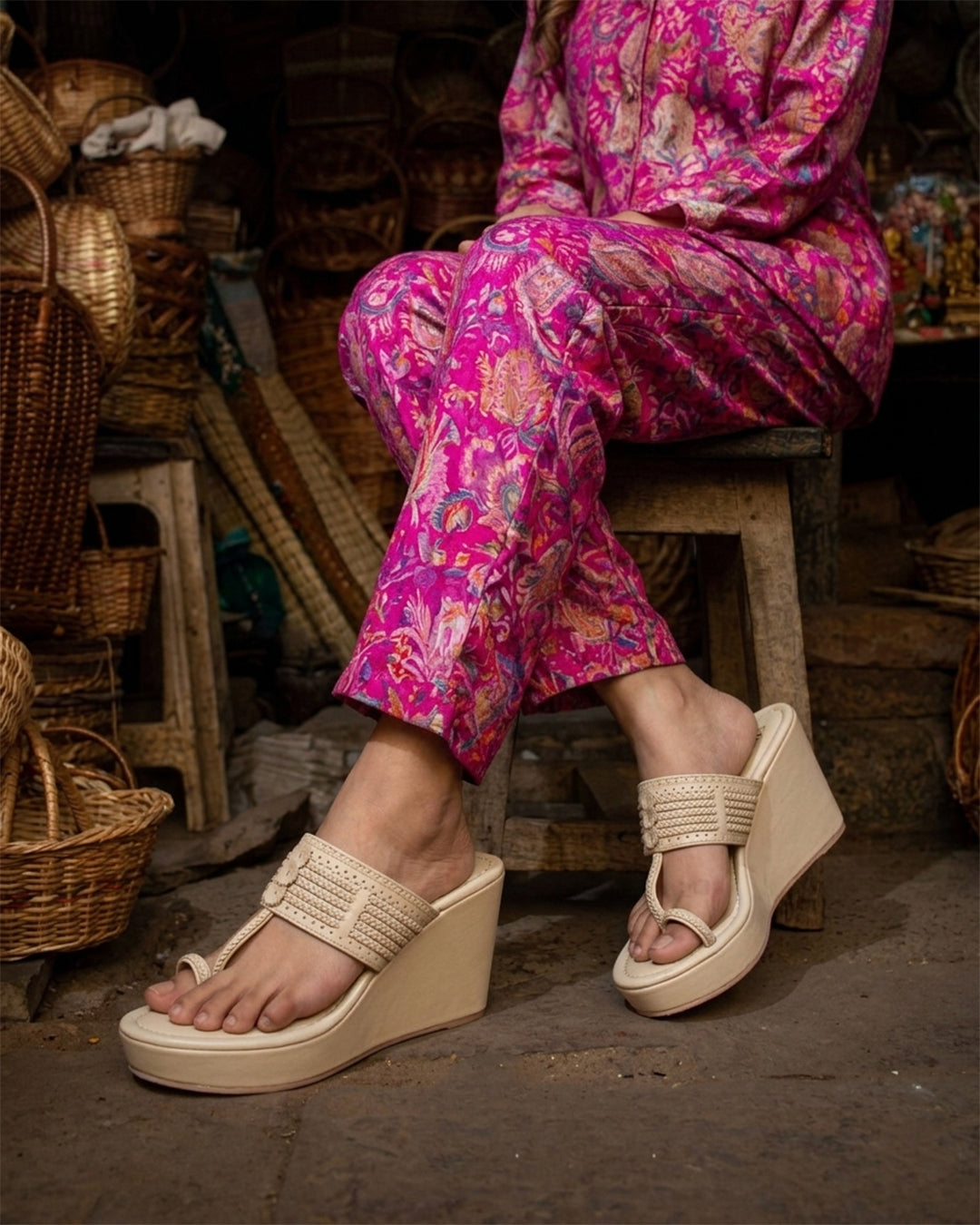 Kolhapuri Wedge - Ivory