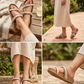 Canvas Two Strap Buckle Slider - Tan