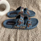 Denim Boho Embroidery Slides