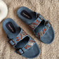 Denim Boho Embroidery Slides