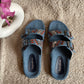 Denim Boho Embroidery Slides