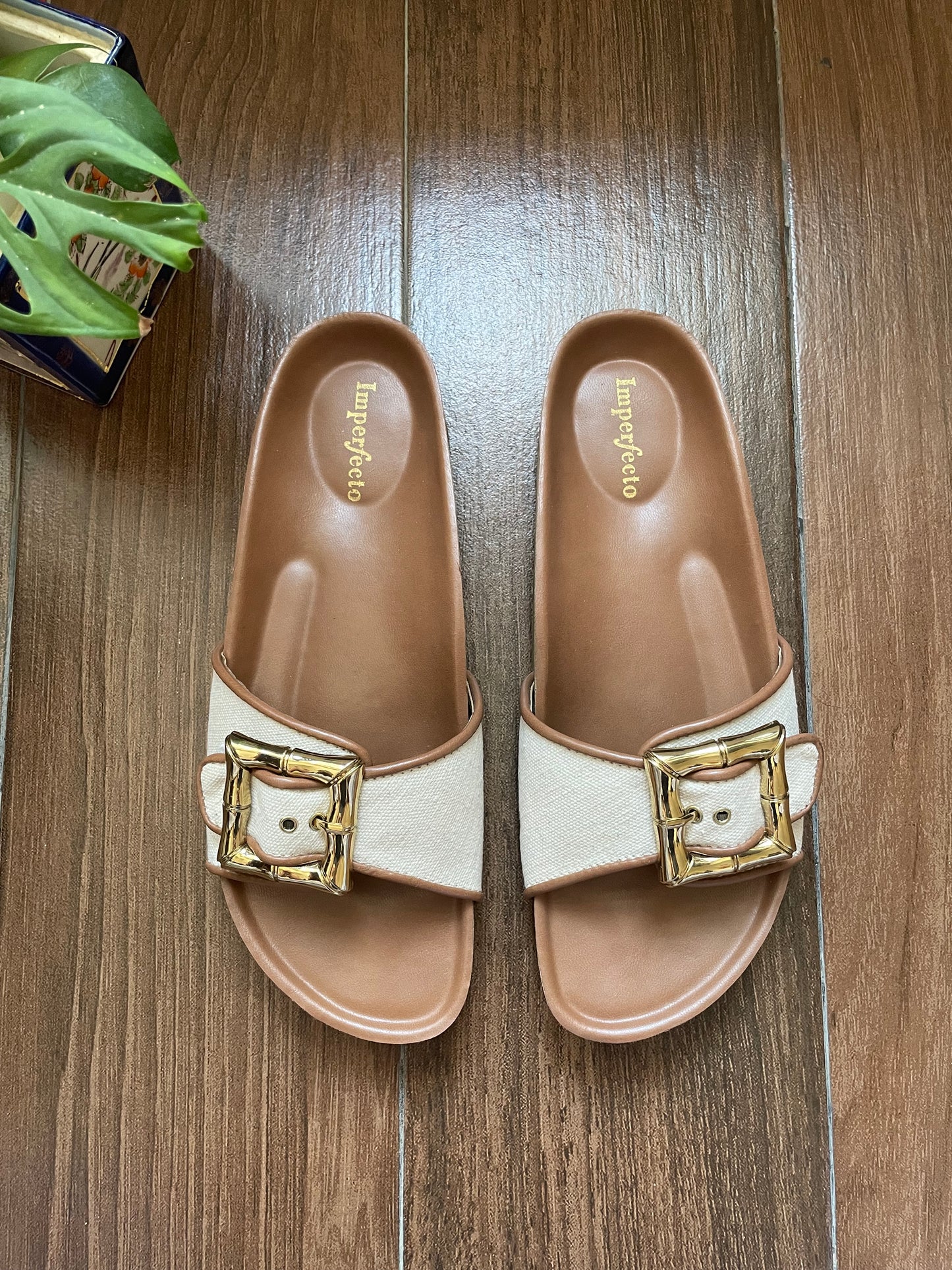 Canvas Buckle Sliders - Tan