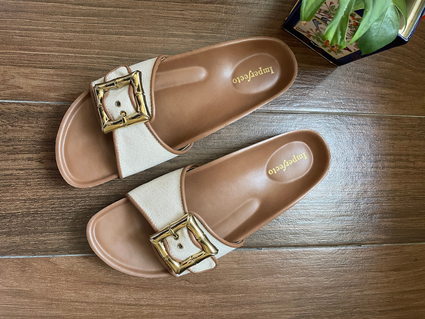 Canvas Buckle Sliders - Tan