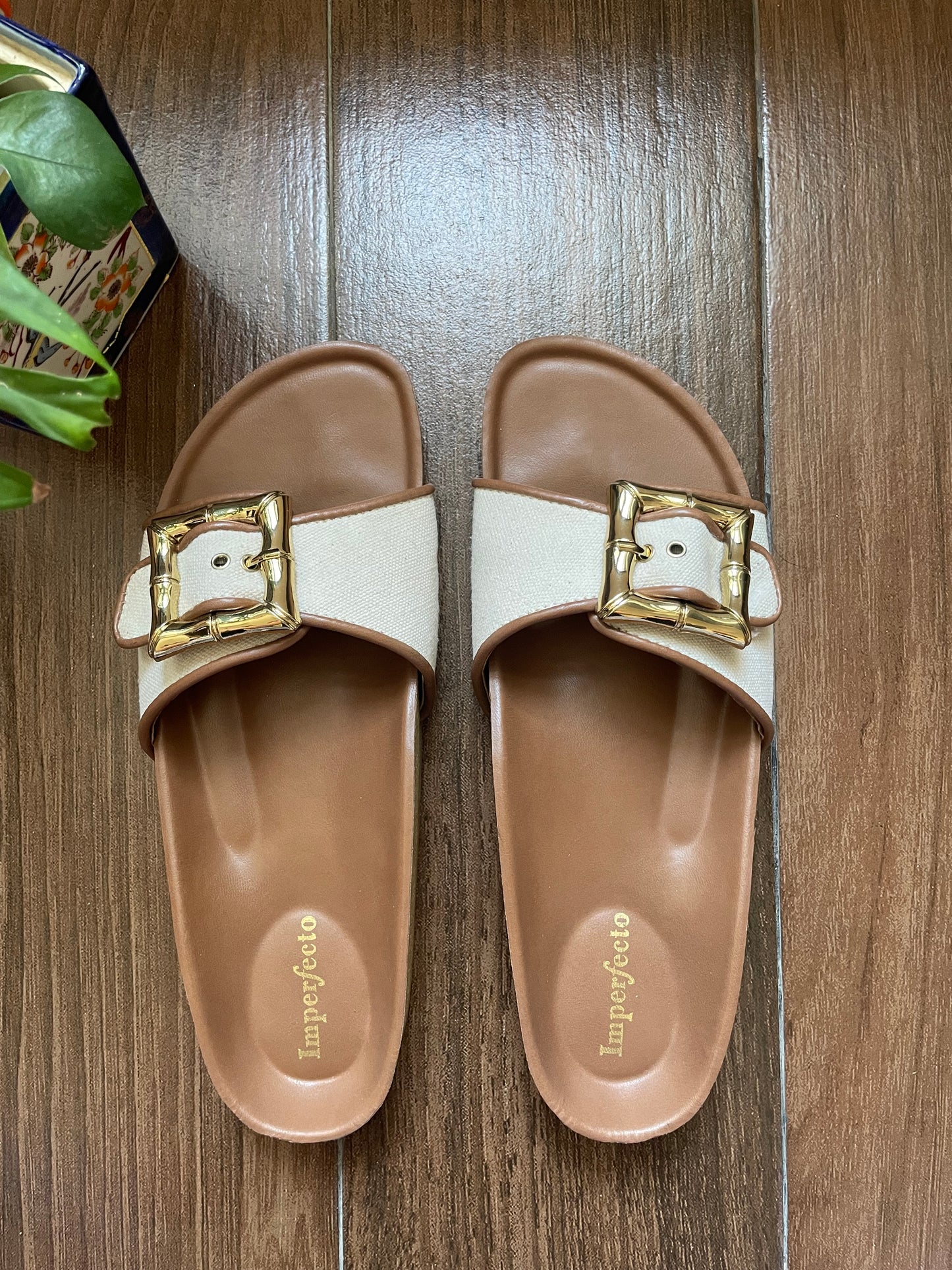 Canvas Buckle Sliders - Tan