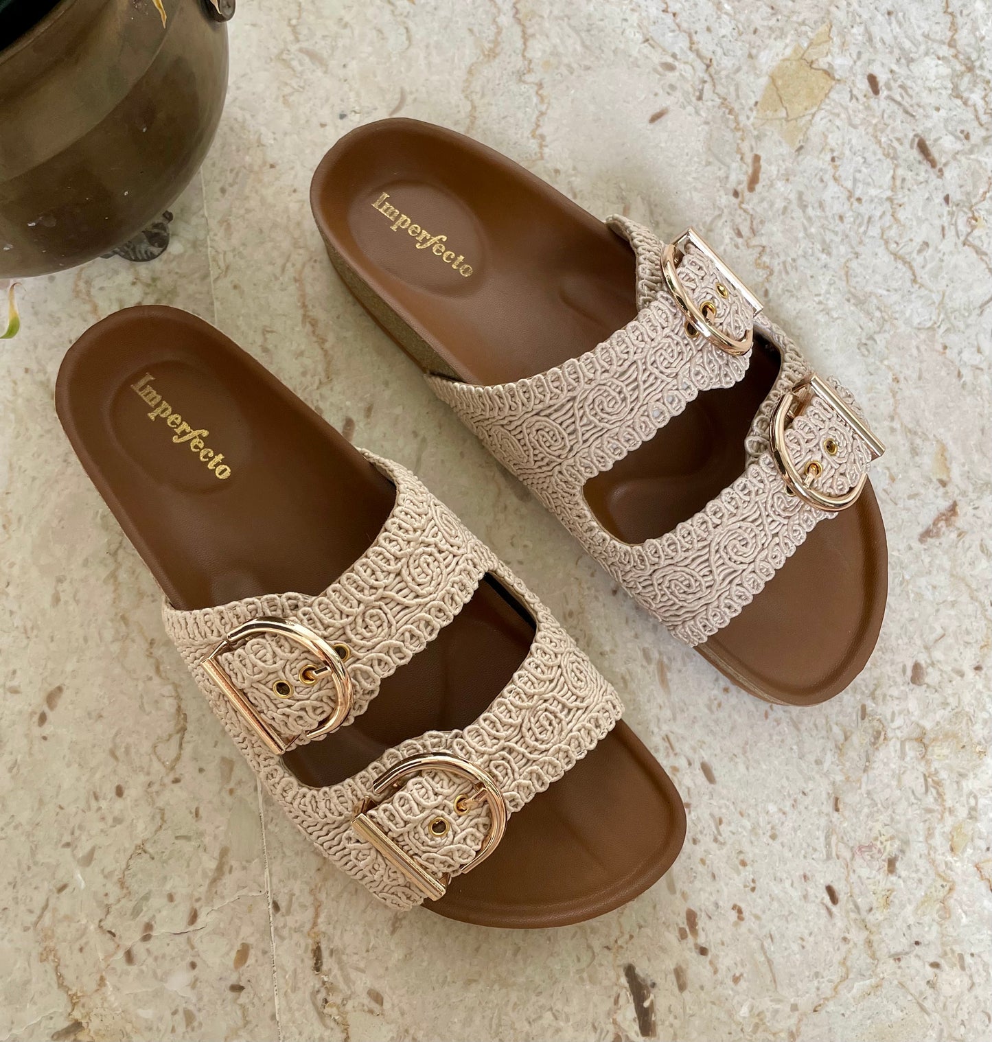 Kendal Raffia Two Strap Sliders