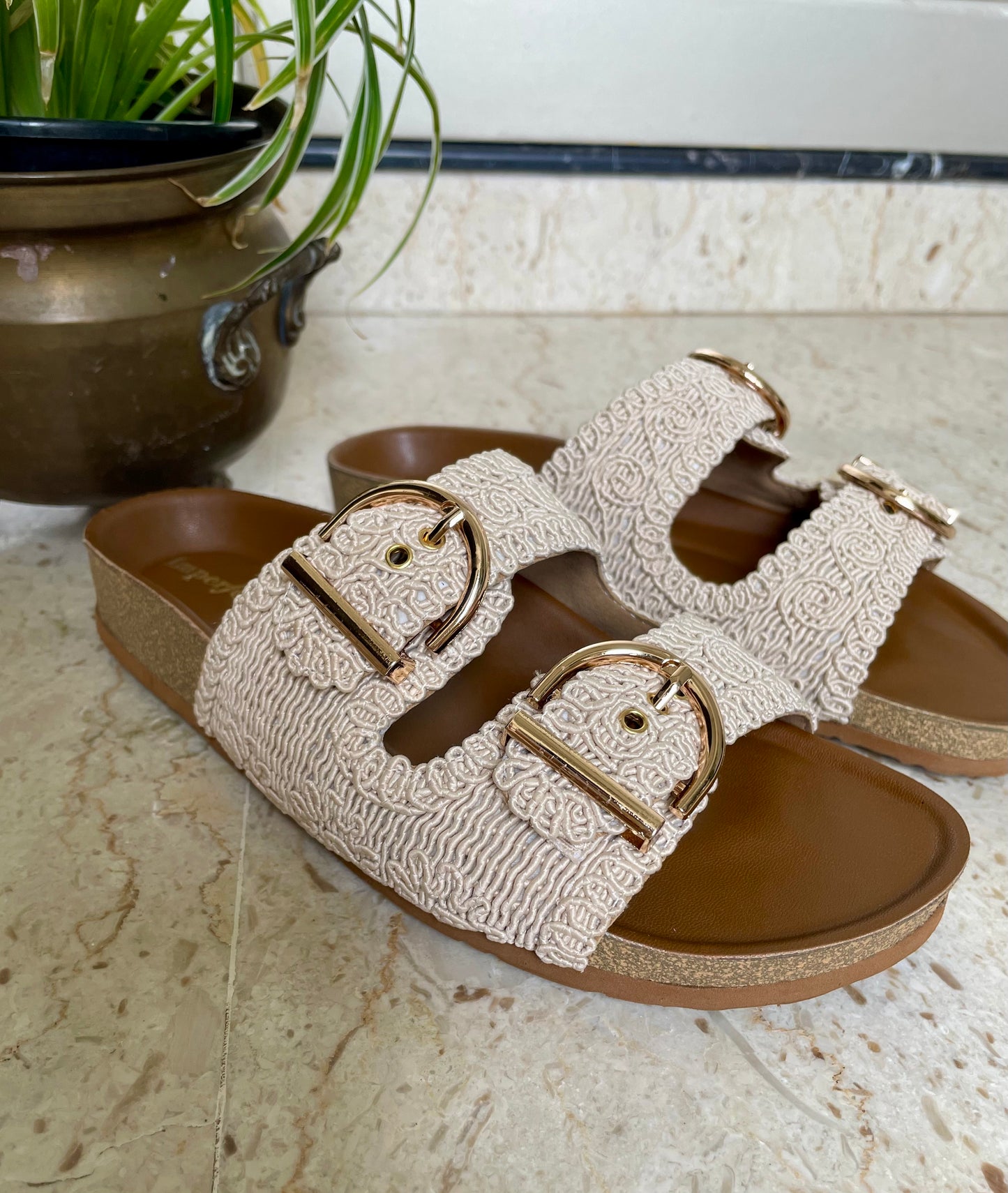 Kendal Raffia Two Strap Sliders