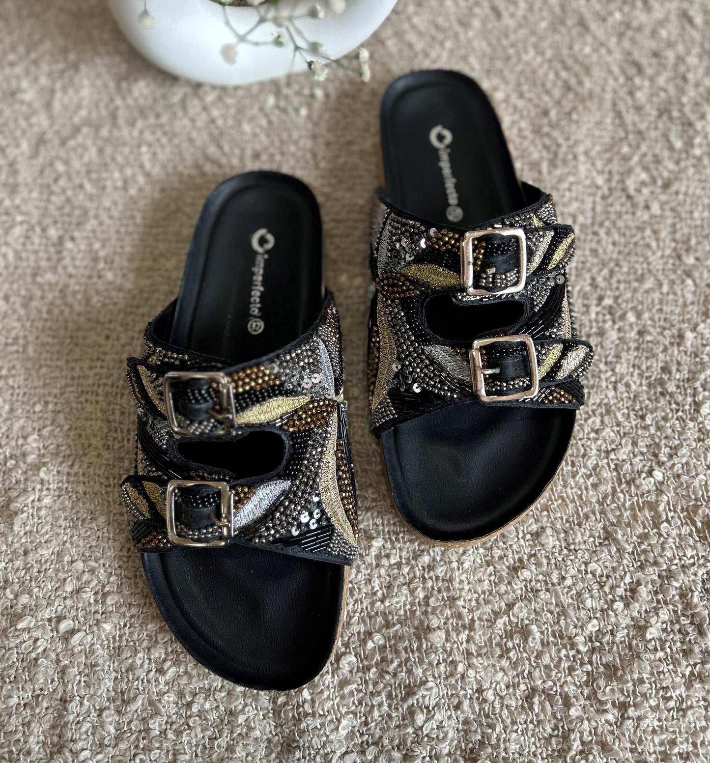 Embroidery Alia Slides - Black