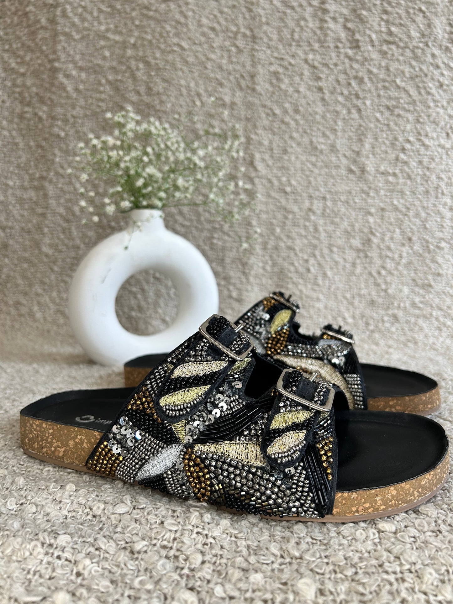 Embroidery Alia Slides - Black