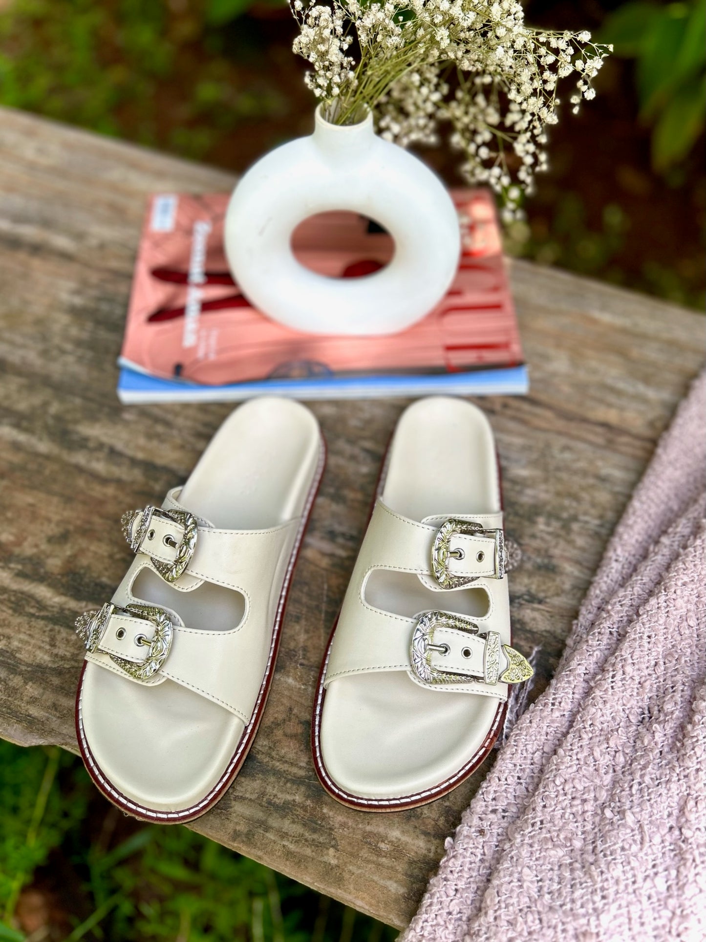 White Silver Buckle Sandals