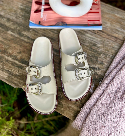 White Silver Buckle Sandals