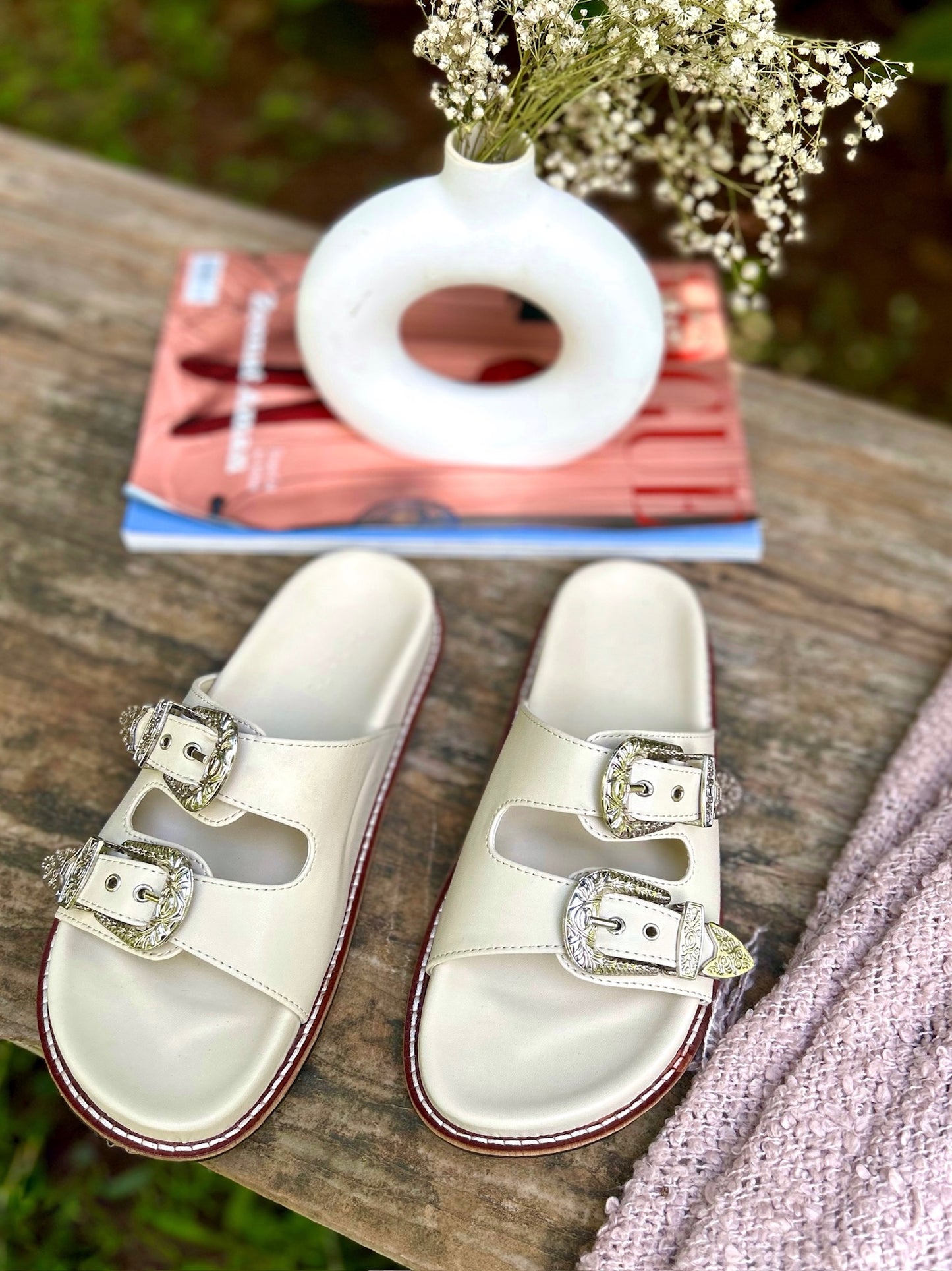 White Silver Buckle Sandals