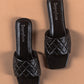 Metallic Quilted Black Sandals - Black