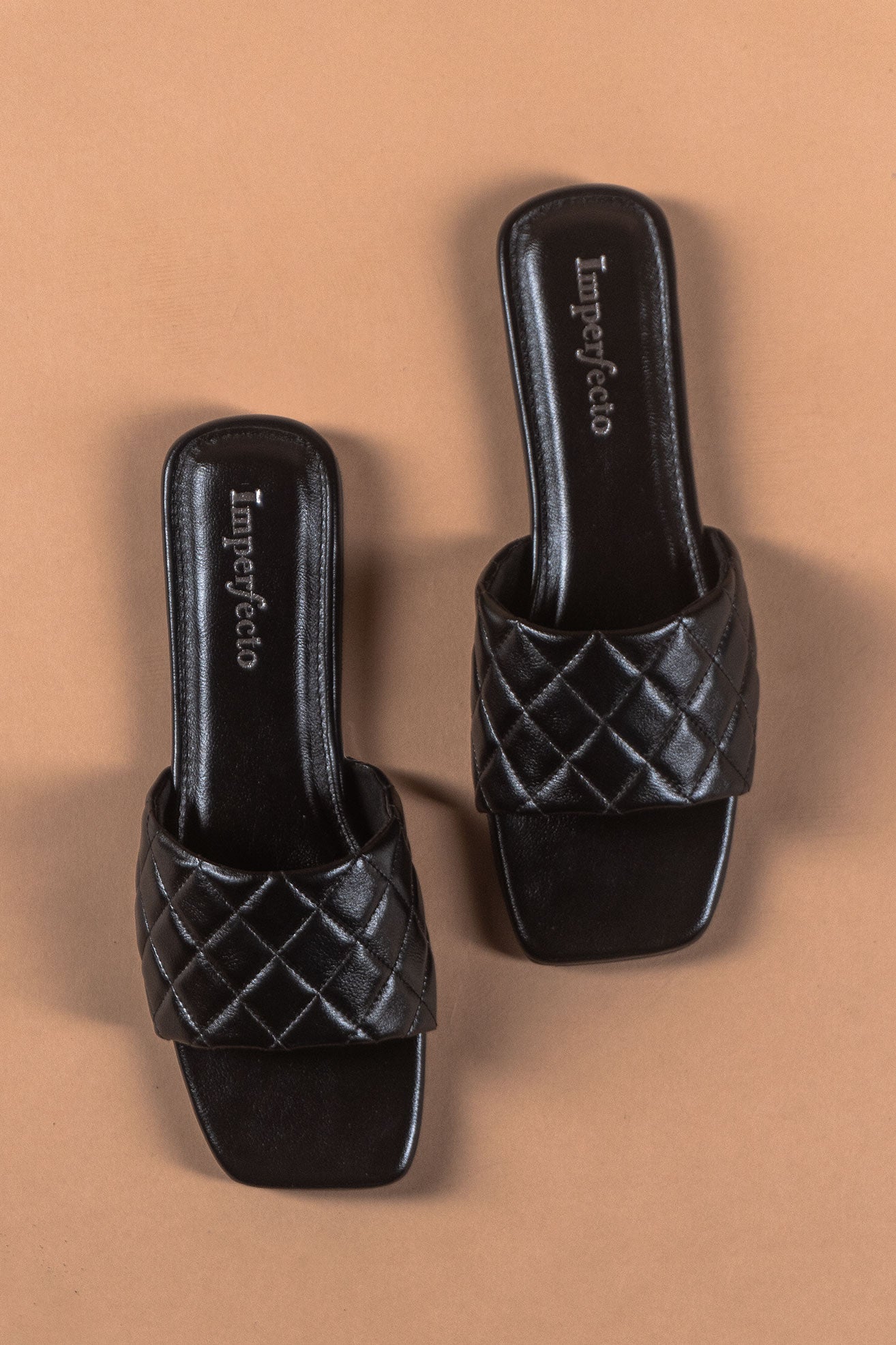 Metallic Quilted Black Sandals - Black