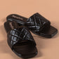 Metallic Quilted Black Sandals - Black