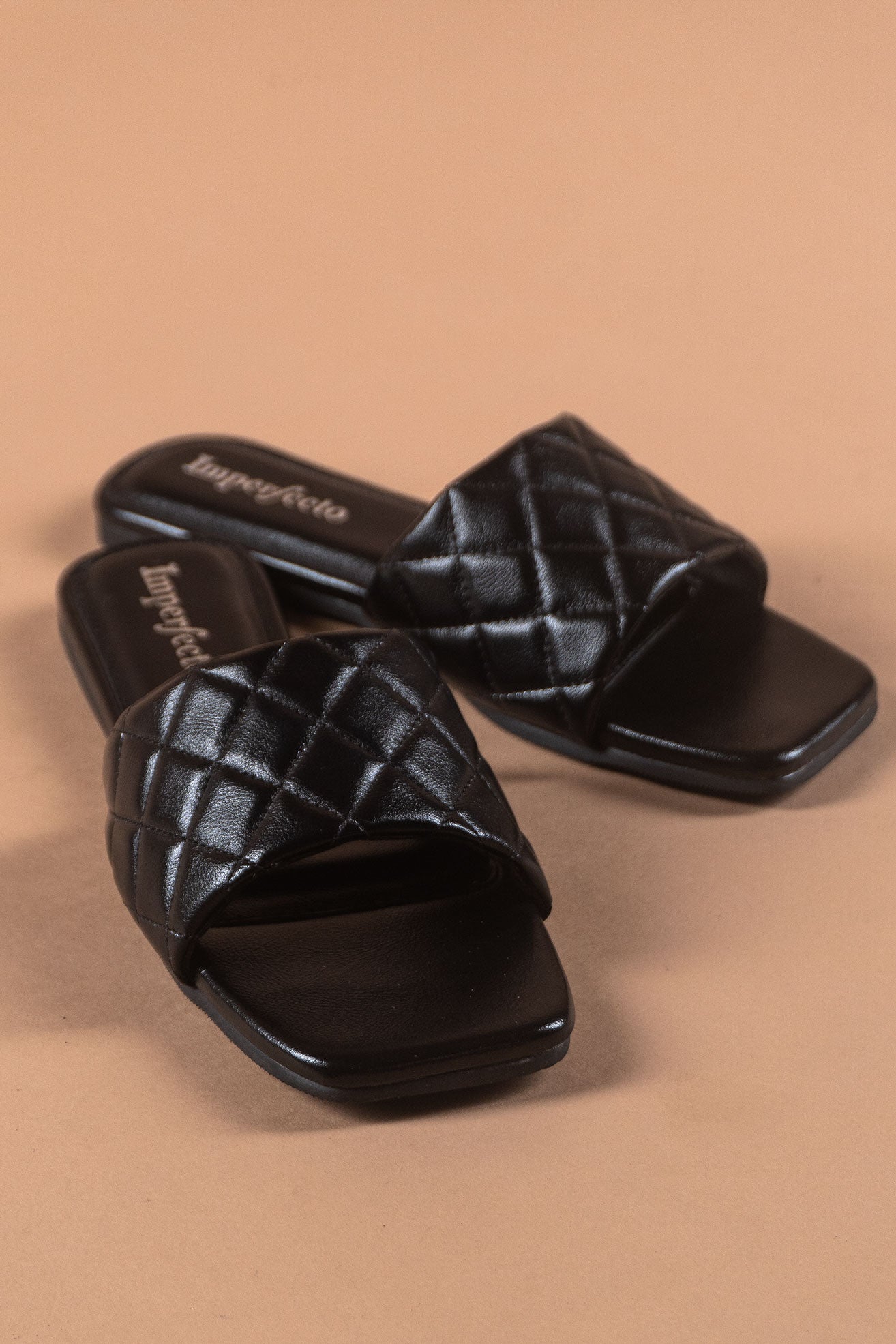 Metallic Quilted Black Sandals - Black