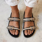 Canvas Two Strap Buckle Slider - Black
