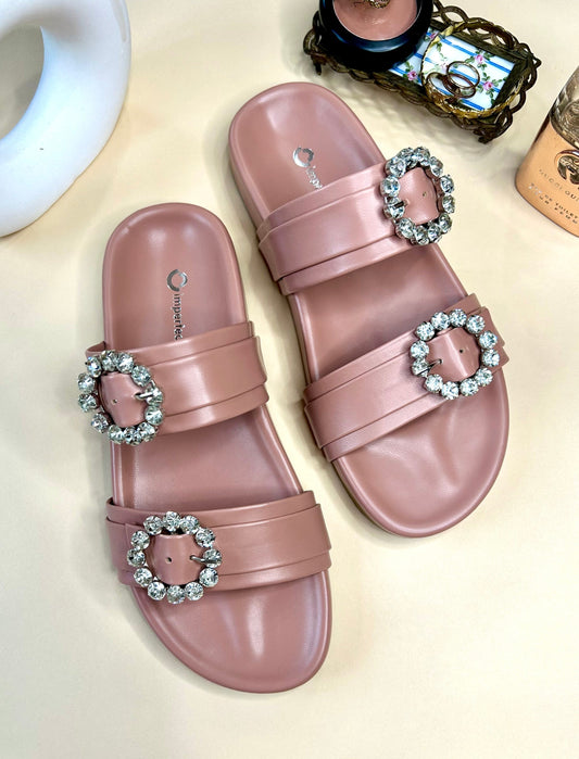 Slider Sandals With Rhinestone Buckle