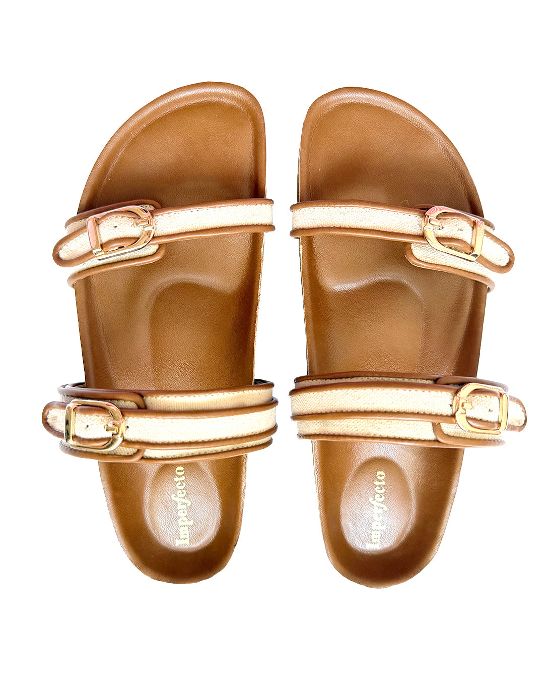 Canvas Two Strap Buckle Slider - Tan