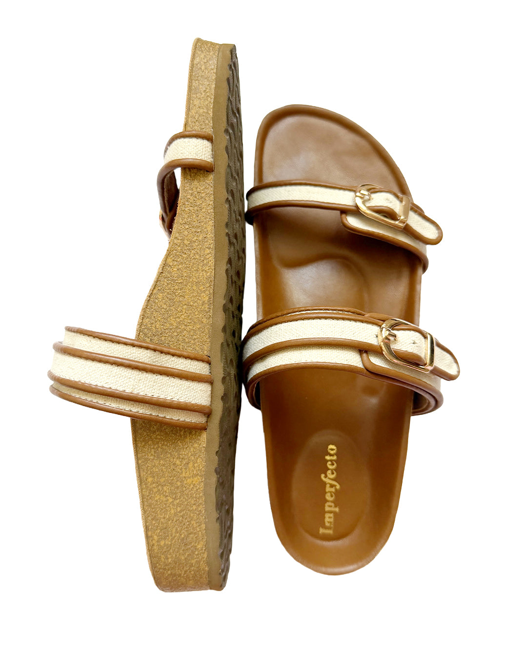 Canvas Two Strap Buckle Slider - Tan