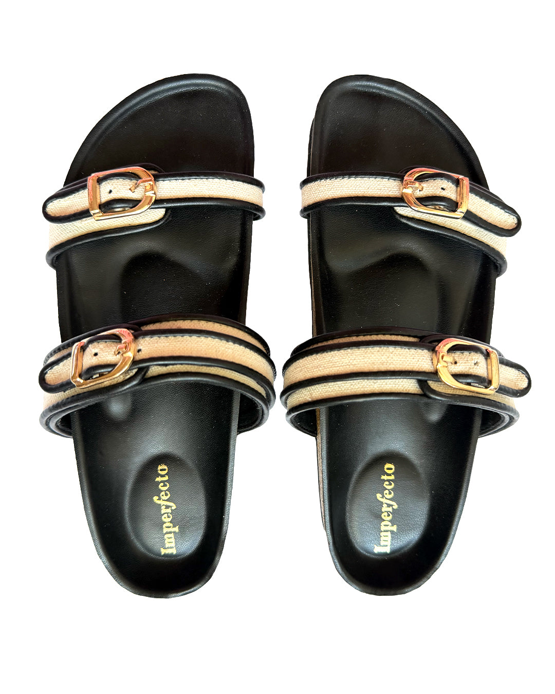 Canvas Two Strap Buckle Slider - Black