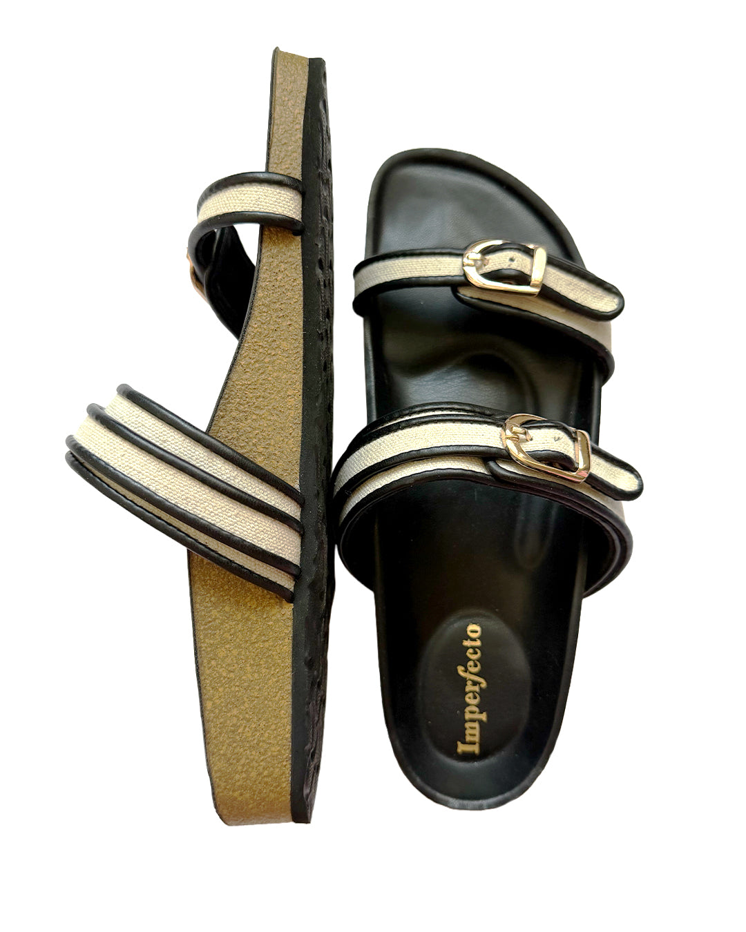 Canvas Two Strap Buckle Slider - Black