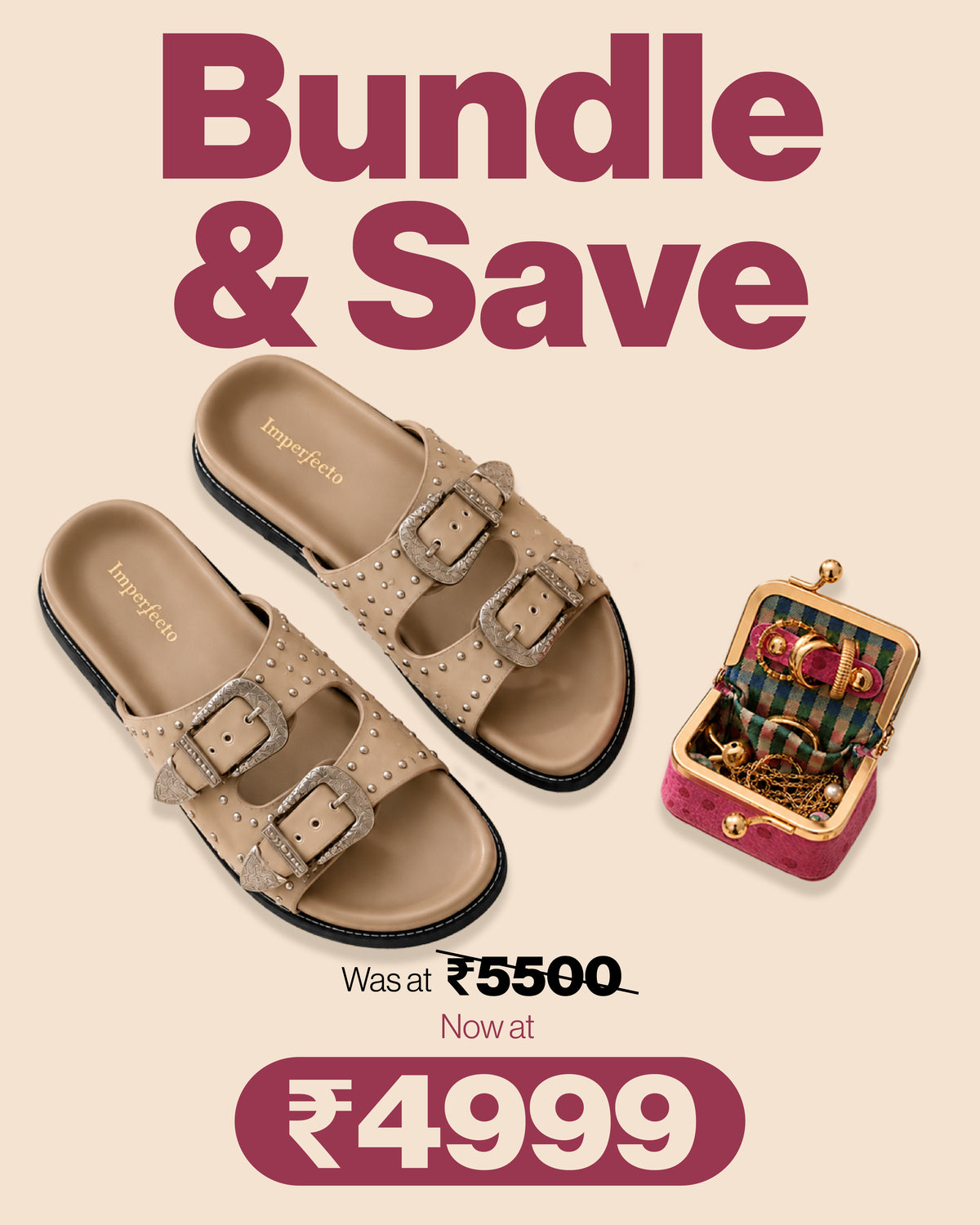 Swifty Slider Sandals Taupe + Pink Polka Jewelry Case - Save ₹500