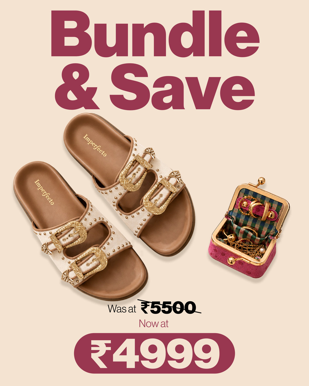 Canvas Swifty Tan Gold Buckle + Pink Polka Jewelry Case - Save ₹500