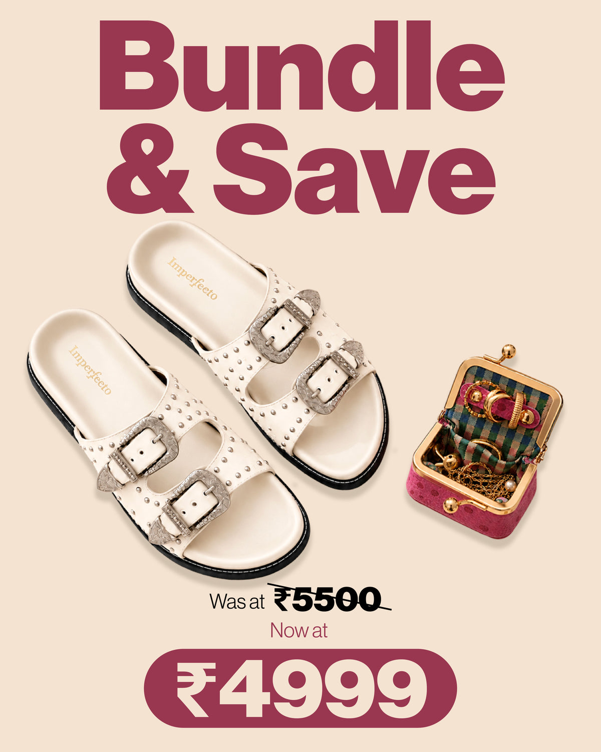 Swifty Slider Sandals Ivory + Pink Polka Jewelry Case - Save ₹500