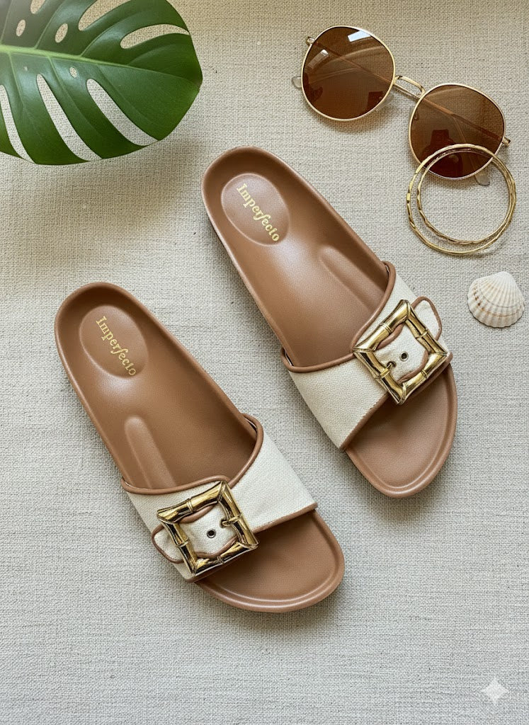 Canvas Buckle Sliders - Tan