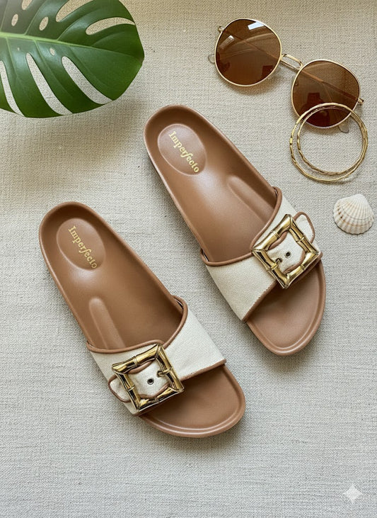 Canvas Buckle Sliders - Tan