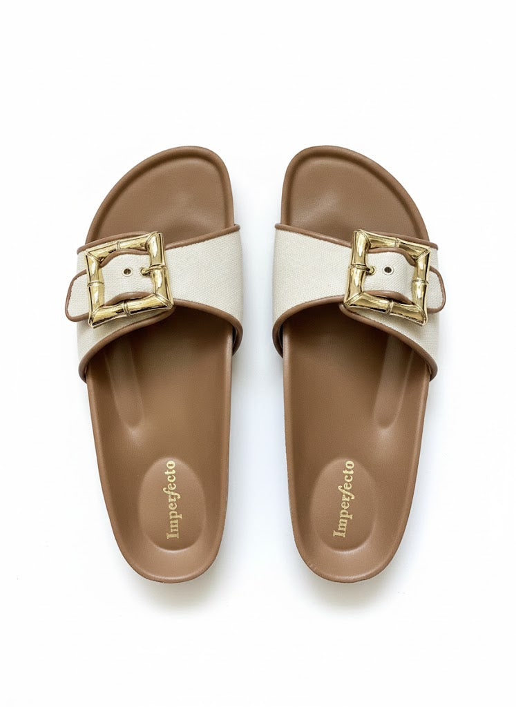 Canvas Buckle Sliders - Tan