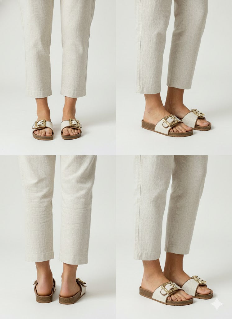 Canvas Buckle Sliders - Tan