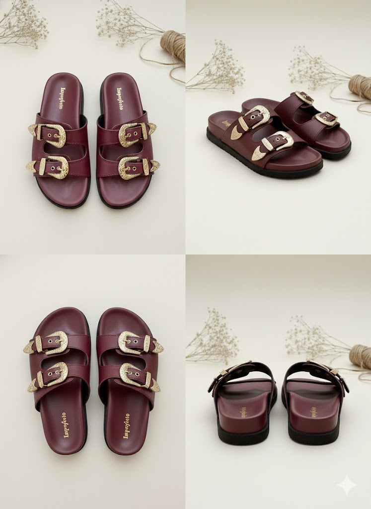 Swifty Sandals - Maroon Gold Buckle